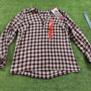 Felina Women's Lurex Plaid Top, Red Burgundy M